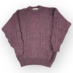Aran Crafts Wool Cable Knit Fisherman Sweater Woman Medium Prep Heather Plum